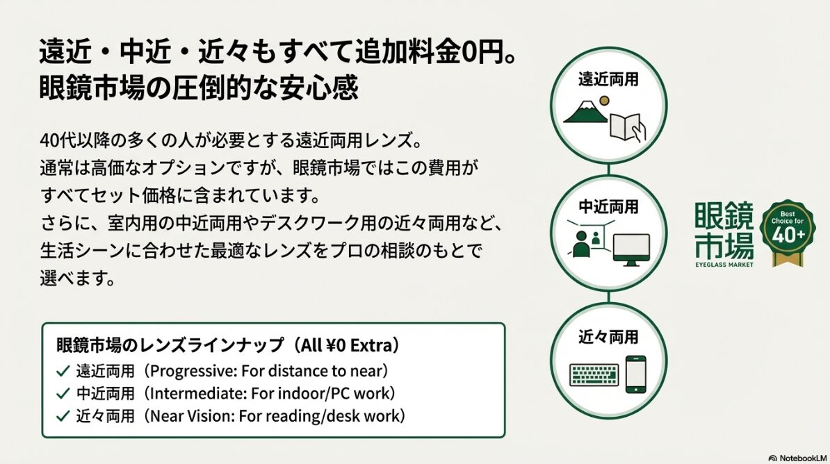 Jins Zoff　眼鏡市場　比較 遠近両用が追加0円！眼鏡市場が選ばれる理由