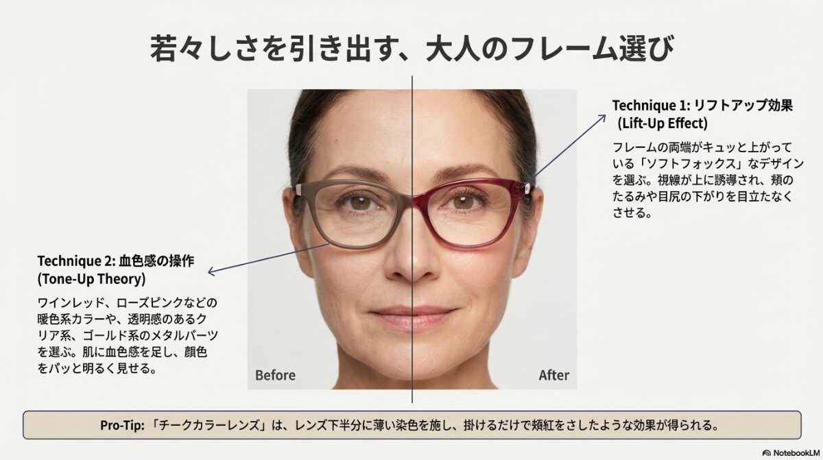 メガネ　顔の形　女性の若見えを叶えるフレーム選択