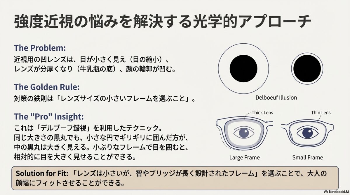 メガネ　顔の形　強度近視で目が小さくなる悩みの解決