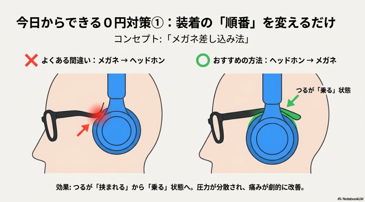 メガネ ヘッドホン　0円対策