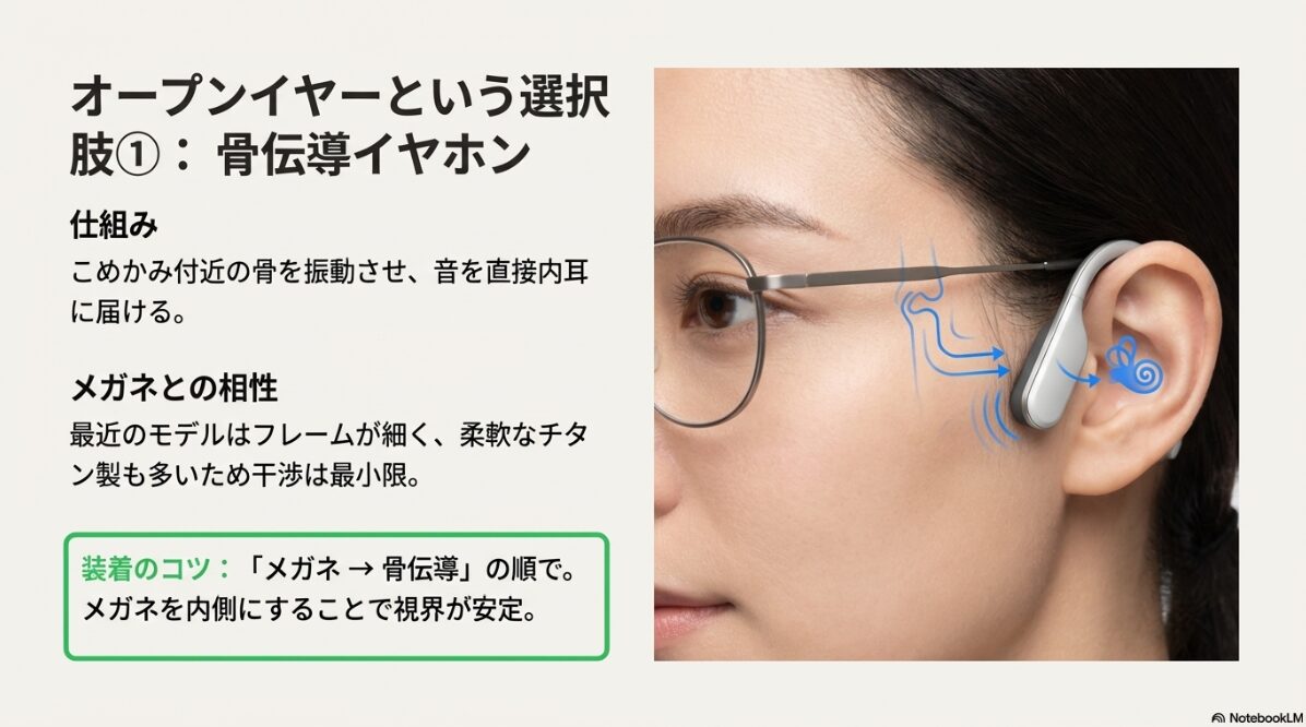 メガネ ヘッドホン　骨伝導イヤホンとメガネの相性