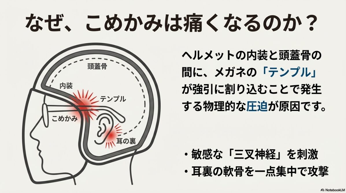メガネ ヘルメット　こめかみが痛い原因と対策