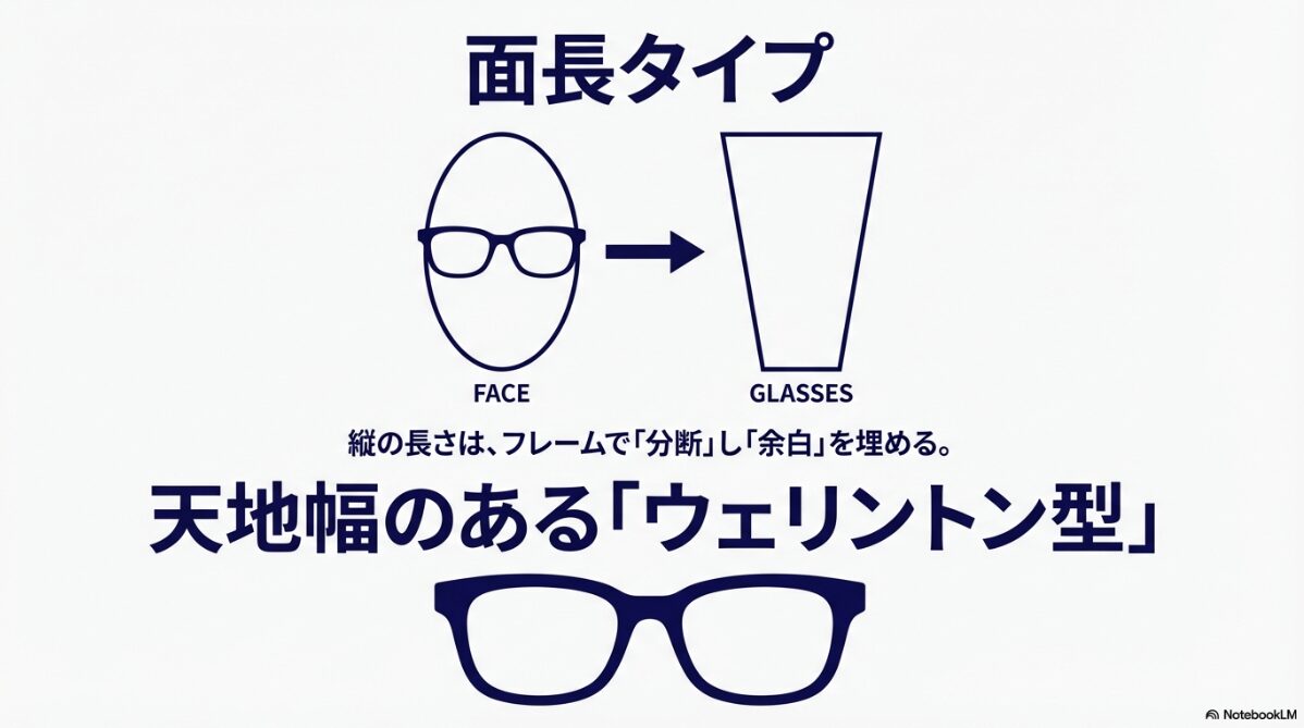 メガネ　顔の形　面長をカバーするメガネの選び方