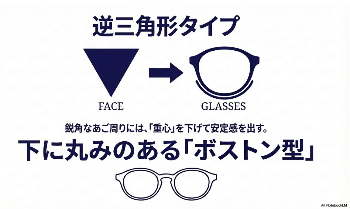 メガネ　顔の形　逆三角形に合うデザインのポイント