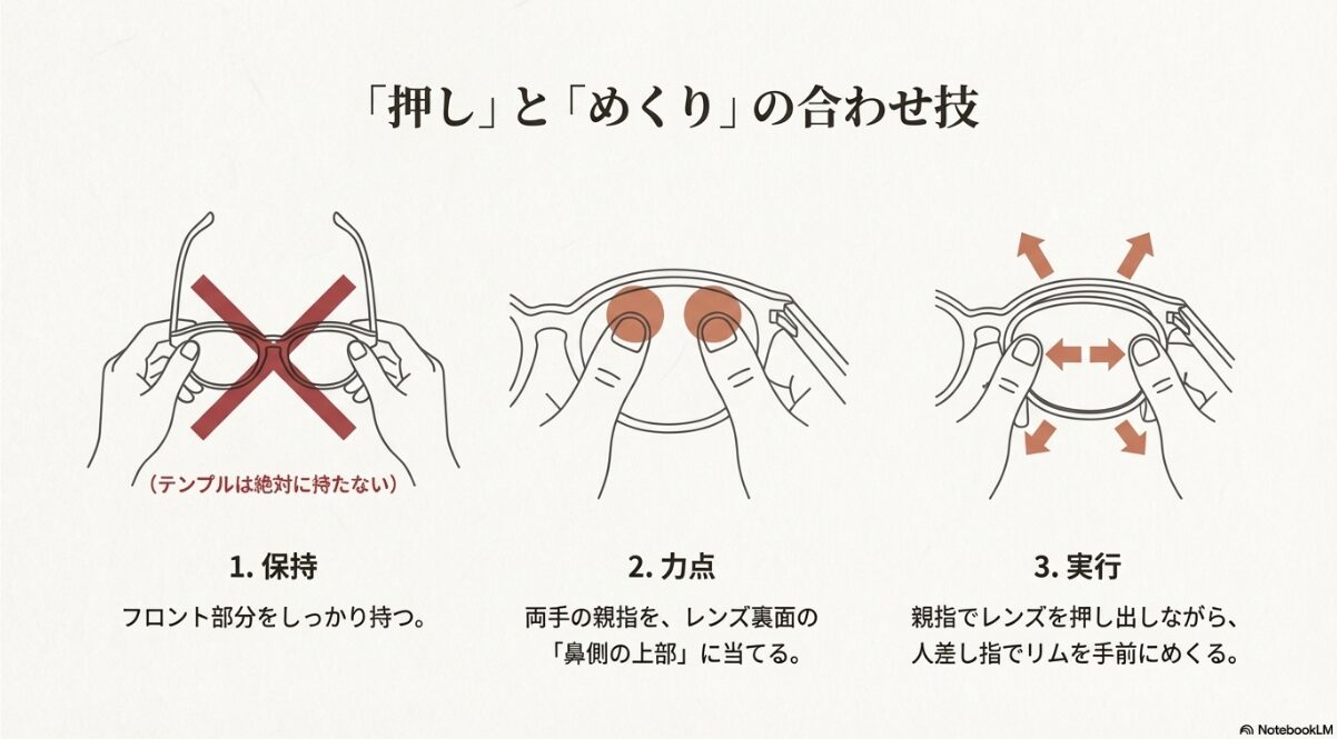 メガネ レンズ 外し方　具体的な外し方の手順