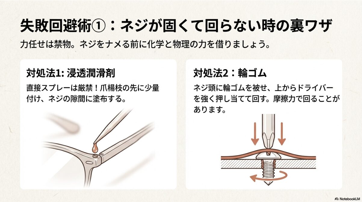 メガネ レンズ 外し方　ネジが固くて外れない時の潤滑剤の使い方