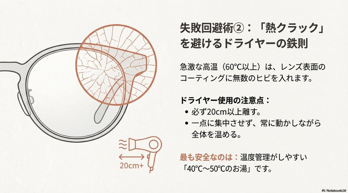 メガネ レンズ 外し方　ドライヤーで温める際のレンズの外し方の注意点