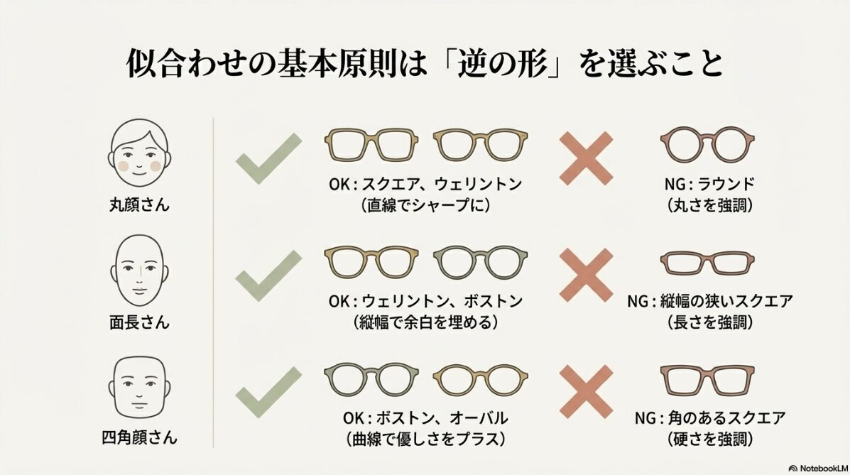 メガネ ポニーテール　丸顔や面長に合うフレームの選び方