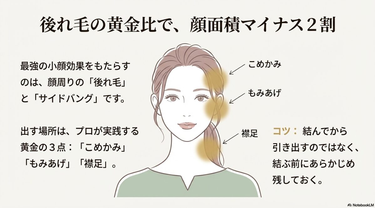 メガネ ポニーテール　触覚と後れ毛で作る小顔効果