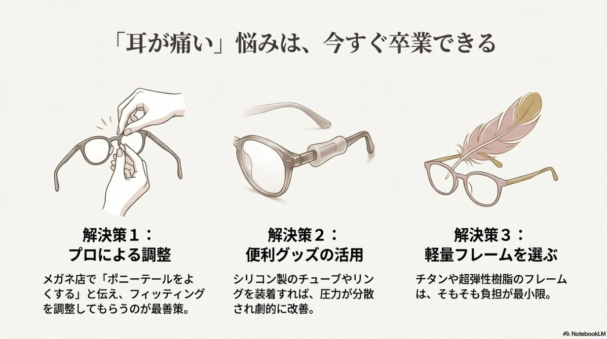 メガネ ポニーテール　耳が痛い原因とおすすめの対策