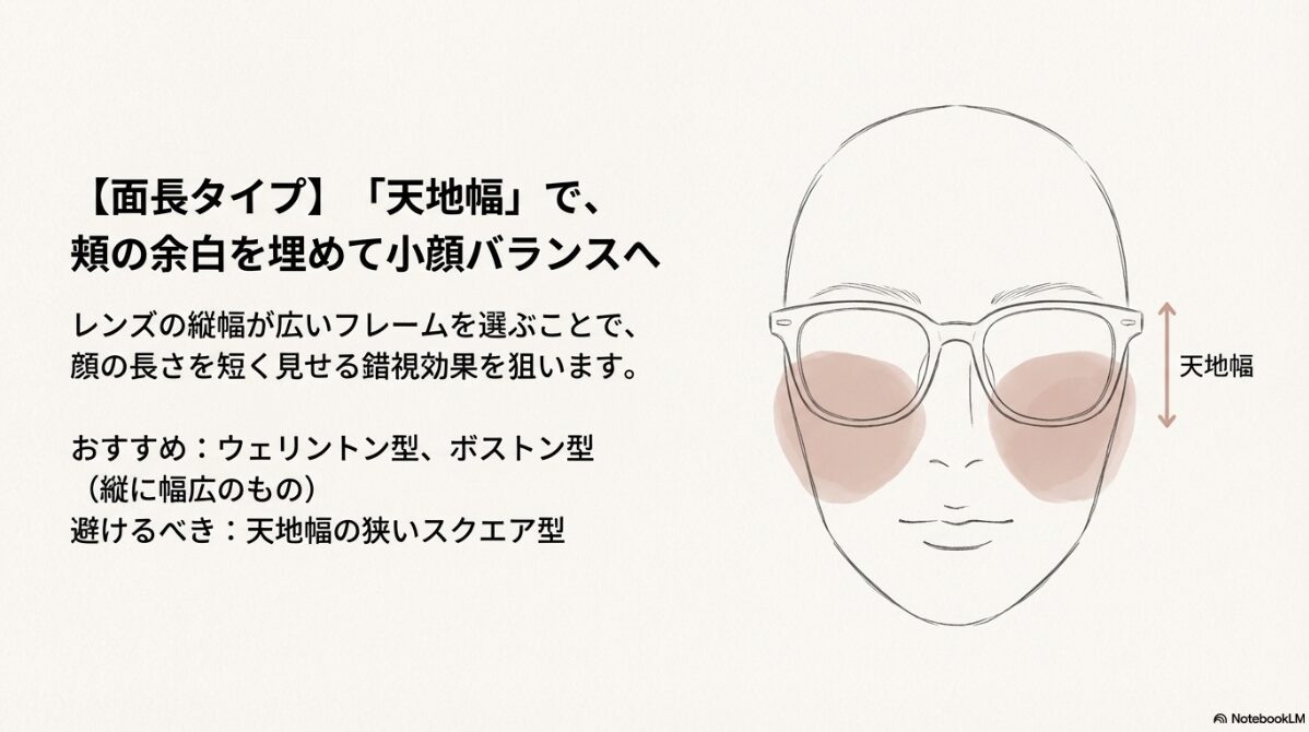 メガネ ポニーテール　面長タイプ：縦幅で余白を埋める