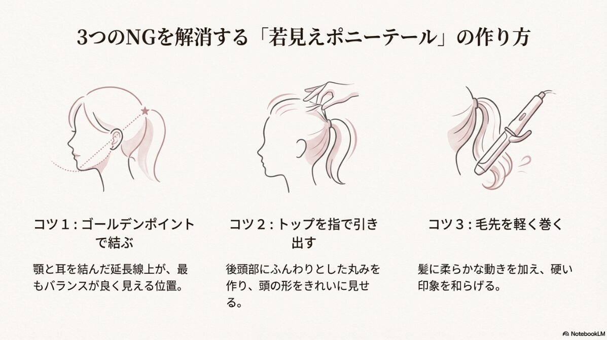 メガネ ポニーテール　おばさんに見えないための若見え対策