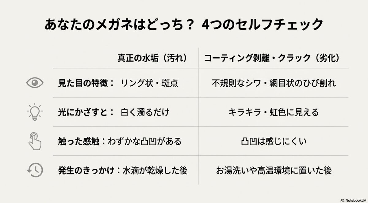 メガネ 水垢　白い汚れは水垢か傷か？原因の見分け方