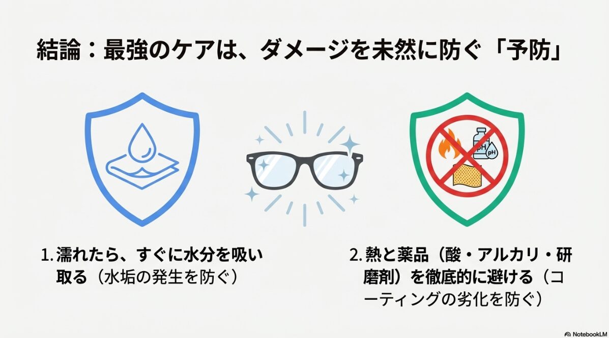 メガネ 水垢　メガネの水垢を防ぎ長く愛用するための結論