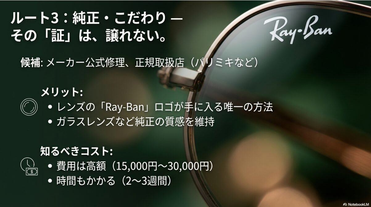 レイバン サングラス レンズ 交換　純正のロゴ入りにこだわる場合