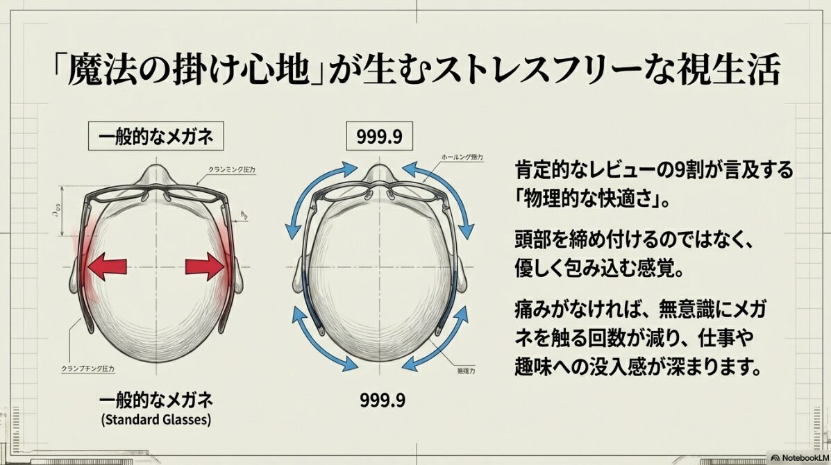 メガネ 9999 評判　痛くない掛け心地を実現する技術