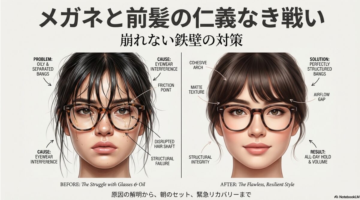 メガネ 前髪 曲がる　メガネで前髪が曲がる！浮く・はねる原因と崩れない対策