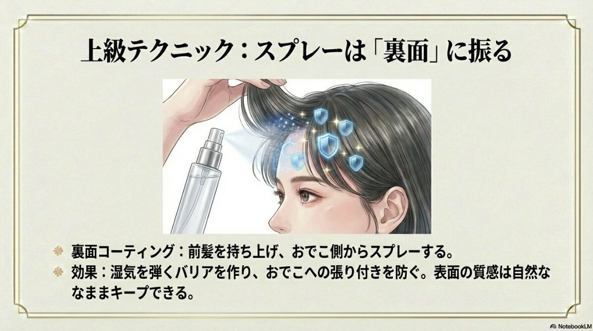 メガネ 前髪 曲がる　スプレーの「裏面塗布」テクニック