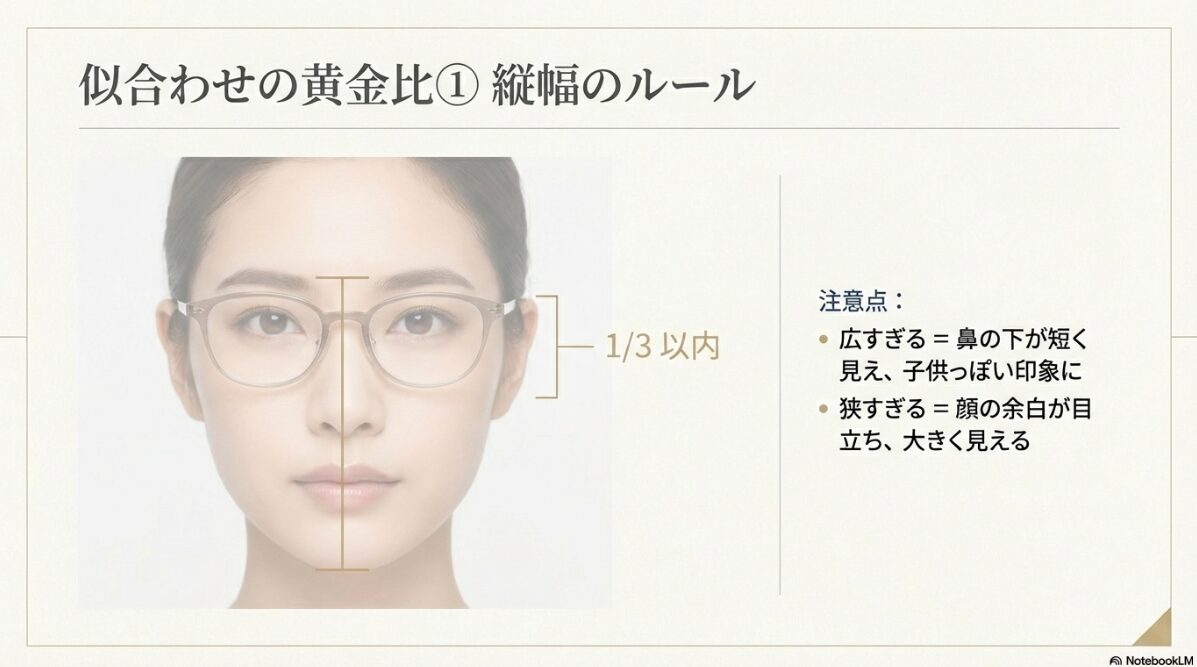 メガネ ヘアアレンジ 前髪なし　縦幅のバランスは「眉から顎の1/3」