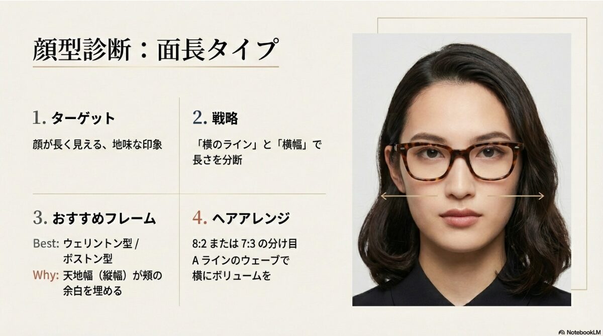 メガネ ヘアアレンジ 前髪なし　面長のカギは横幅とウェーブのバランス