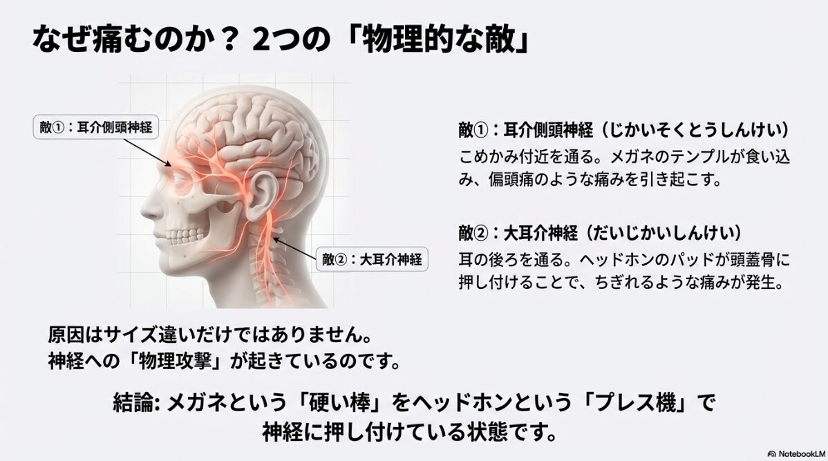 ヘッドホン メガネ 痛い 対策　神経への直接的な「物理攻撃」