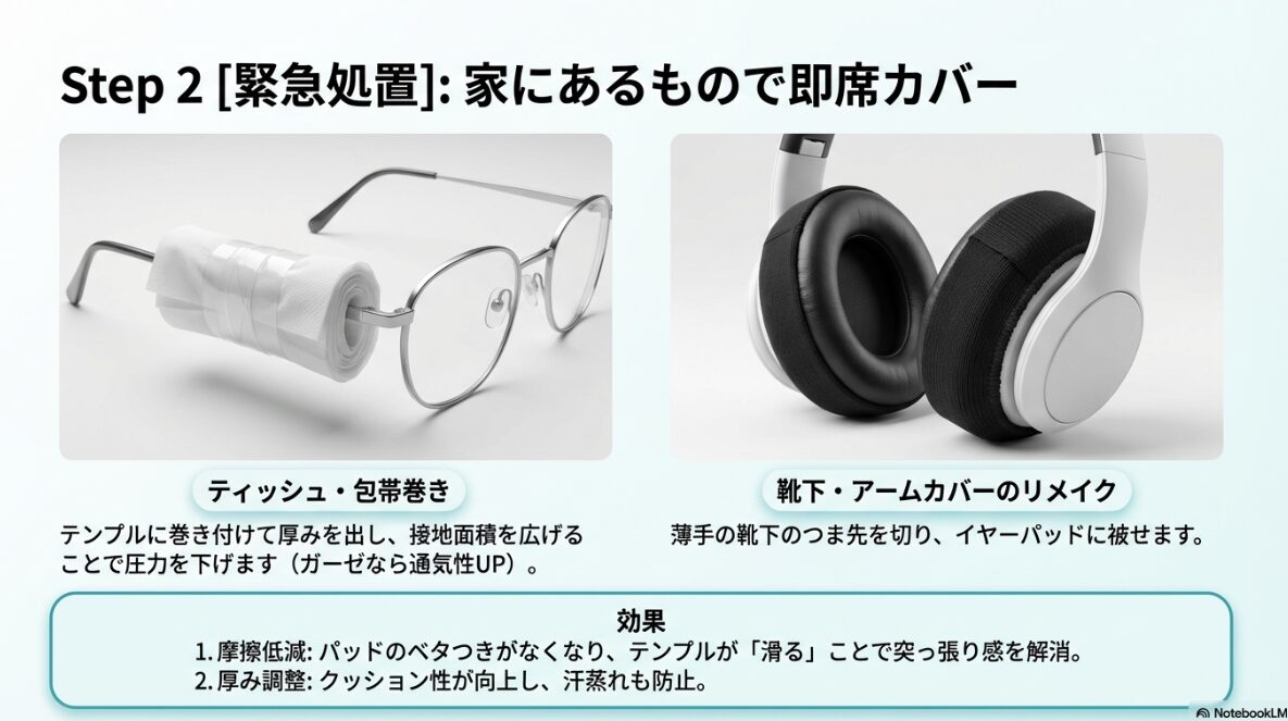 ヘッドホン メガネ 痛い 対策　身近な素材でカバーを自作