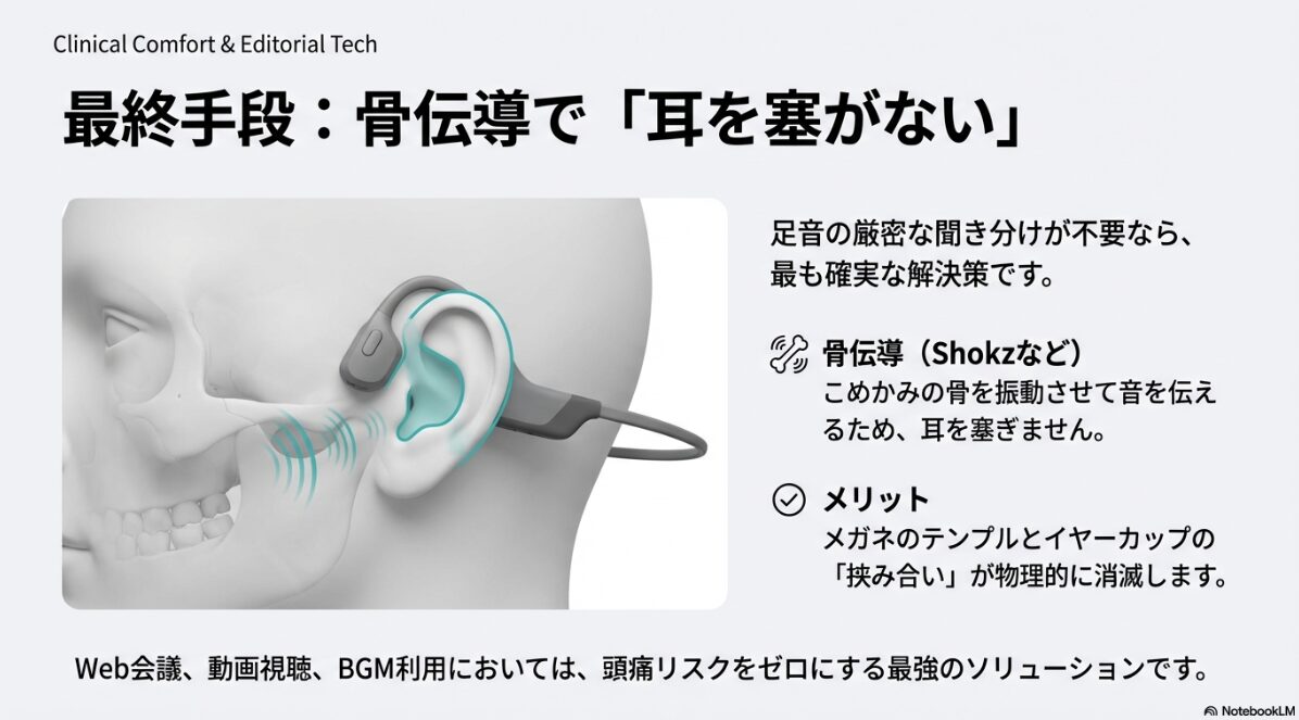 ヘッドホン メガネ 痛い 対策　骨伝導で圧迫を回避する