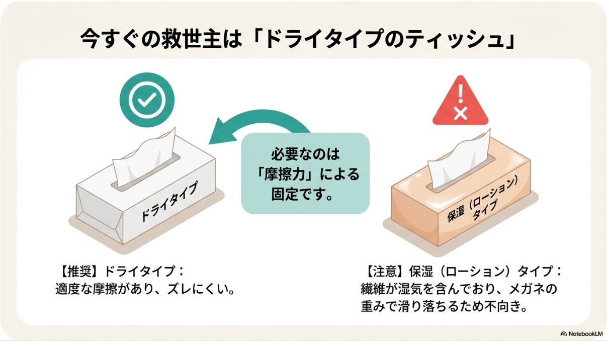 メガネ 鼻に跡がつかない方法 ティッシュ 【手順】極上のクッションを作る4ステップ