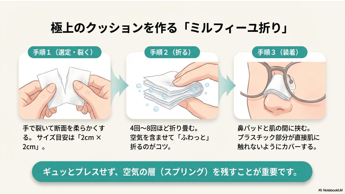 メガネ 鼻に跡がつかない方法 ティッシュ 【手順】極上のクッションを作る4ステップ2