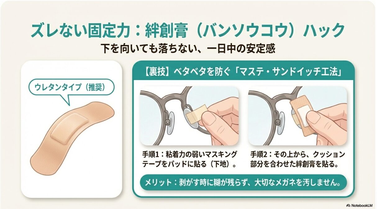 メガネ 鼻に跡がつかない方法 ティッシュ 【裏技】ベタベタを防ぐ「マステ・サンドイッチ工法」
