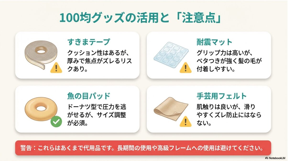 メガネ 鼻に跡がつかない方法 ティッシュ ダイソーなど100均で買える鼻パッドの代用品
