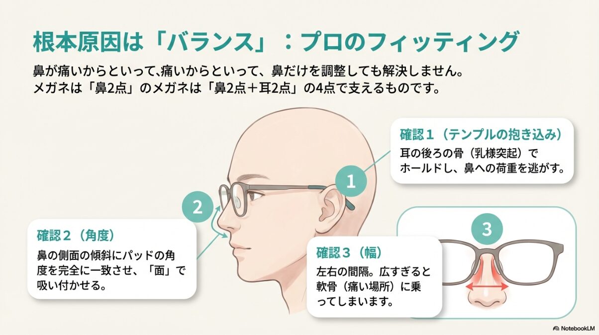 メガネ 鼻に跡がつかない方法 ティッシュ プロはここを見ている!「3つの調整ポイント」