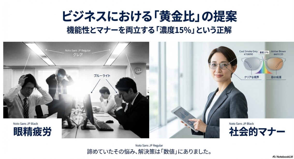 カラーレンズ 度入り 濃度15 ビジネス ビジネスで度入りカラーレンズ濃度15%はあり?評判と選び方を解説