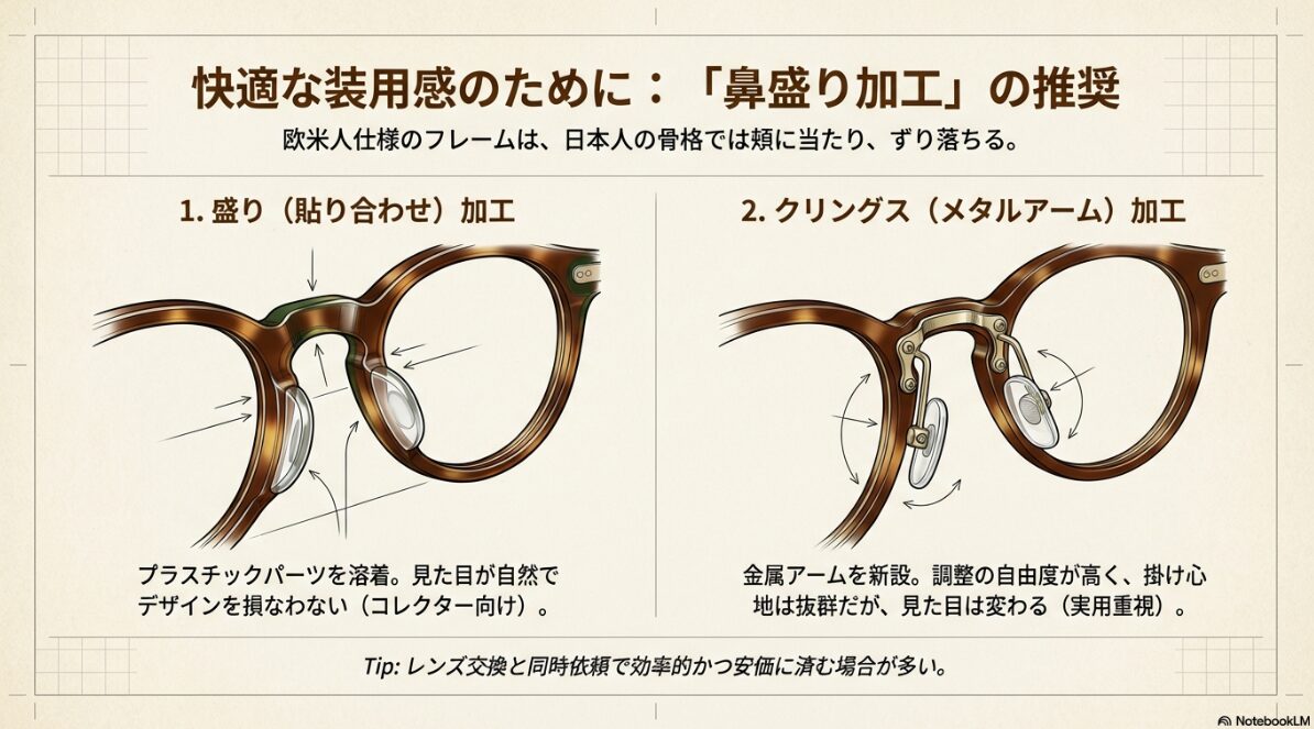 アメリカンオプティカル レンズ交換　鼻盛り加工も同時に依頼すべき理由