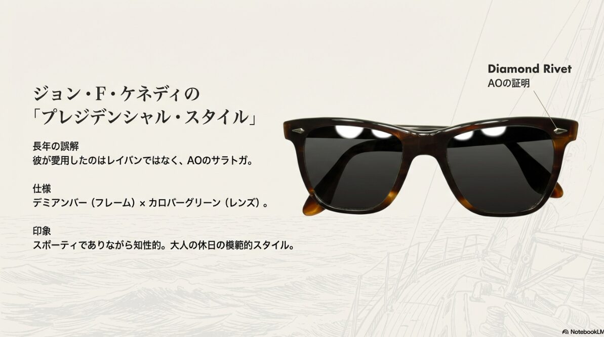 アメリカンオプティカル サラトガ 芸能人　JFKモデルの具体的なスペック