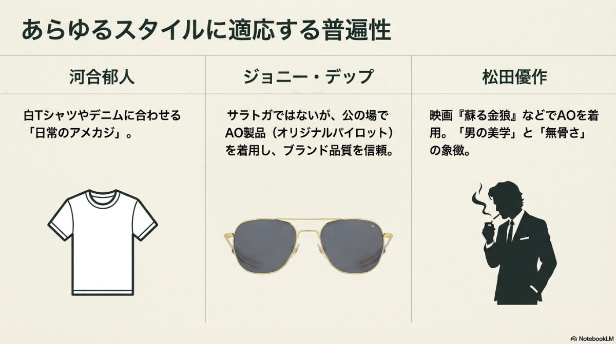 アメリカンオプティカル サラトガ 芸能人　アメリカンオプティカルのサラトガ愛用芸能人とその魅力2