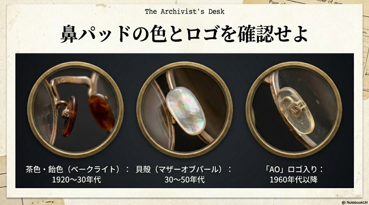 アメリカンオプティカル 年代判別 ノーズパッドの素材で鑑定