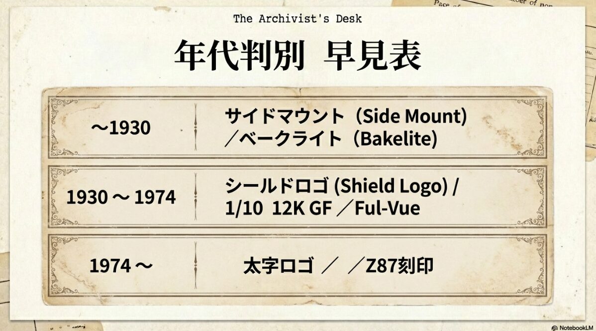 アメリカンオプティカル 年代判別 部位別年代判別リスト