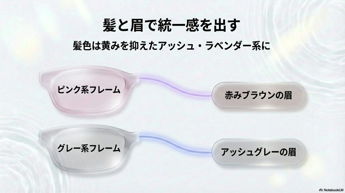 ブルベ 夏 メガネ べっ甲 髪色や眉メイクで統一感を出す方法