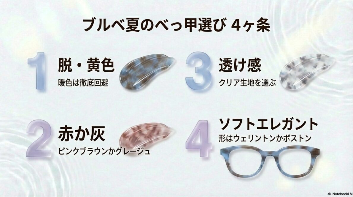 ブルベ 夏 メガネ べっ甲 Syo66流・ブルベ夏のべっ甲選び 4ヶ条