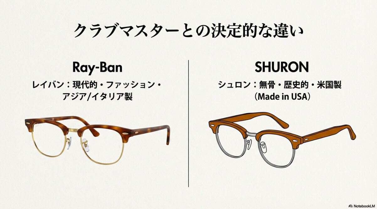 シュロン ロンサー 芸能人　レイバンのクラブマスターとの違いを比較