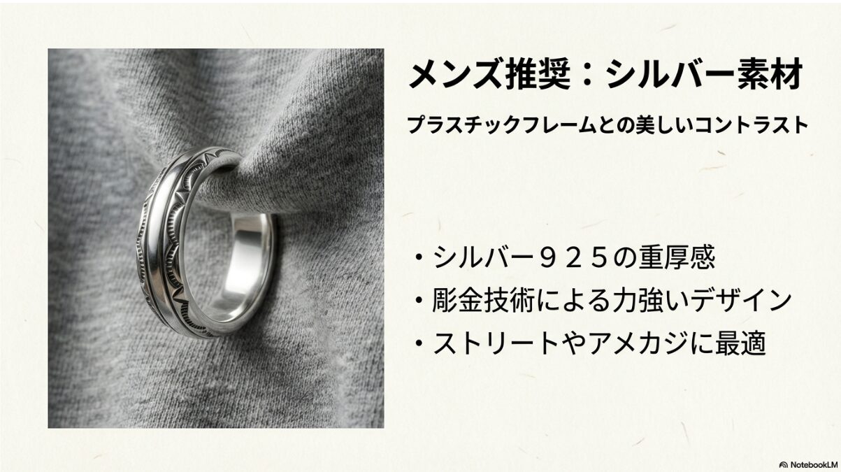 サングラス 胸にかける　メンズにおすすめの重厚なマテリアル