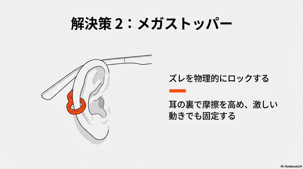 サングラス 後ろにかける　メガストッパーで摩擦を高めて固定