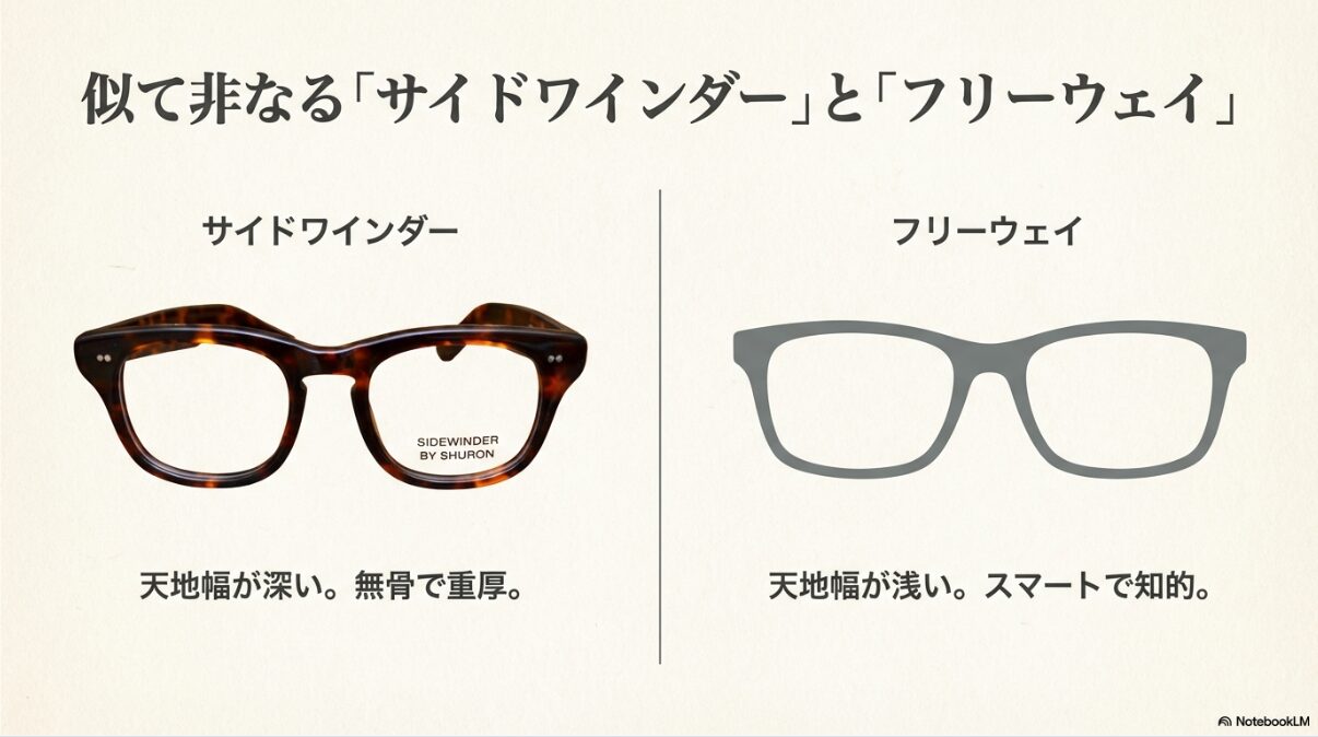 シュロン サイドワインダー　決定的な違いは「天地幅」と「テンプル」