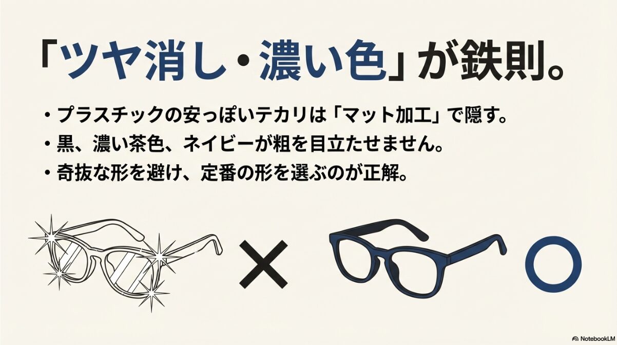伊達メガネ ダイソー　テカリと素材感を見極める