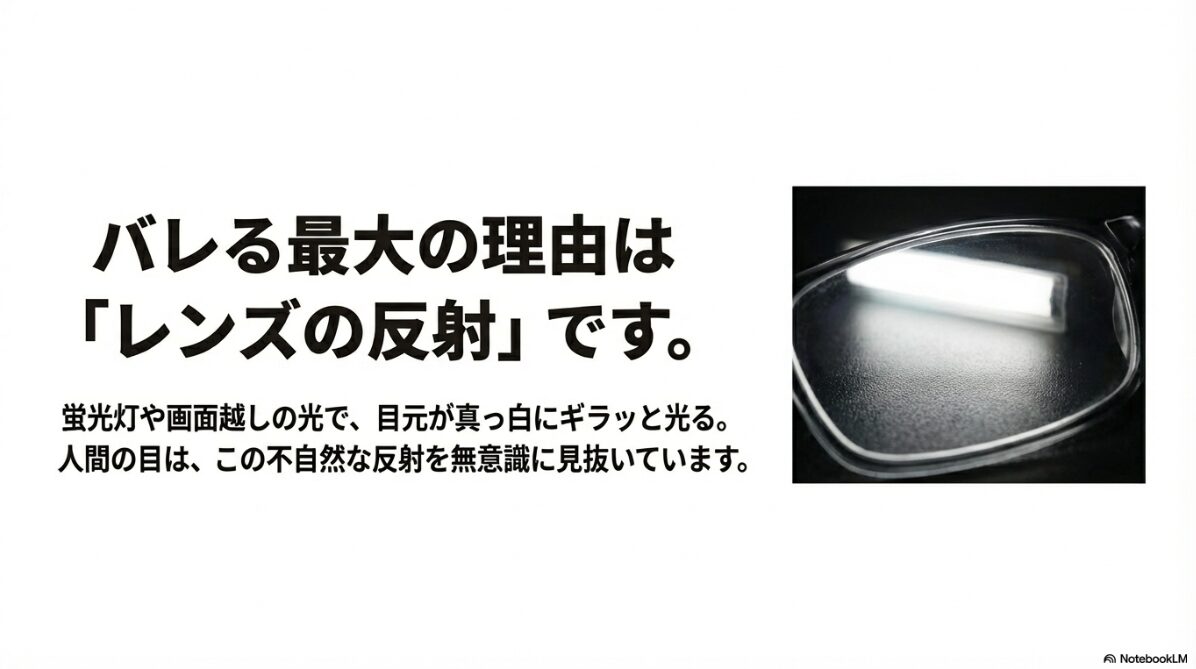 伊達メガネ バレる　レンズが反射することが最大の原因