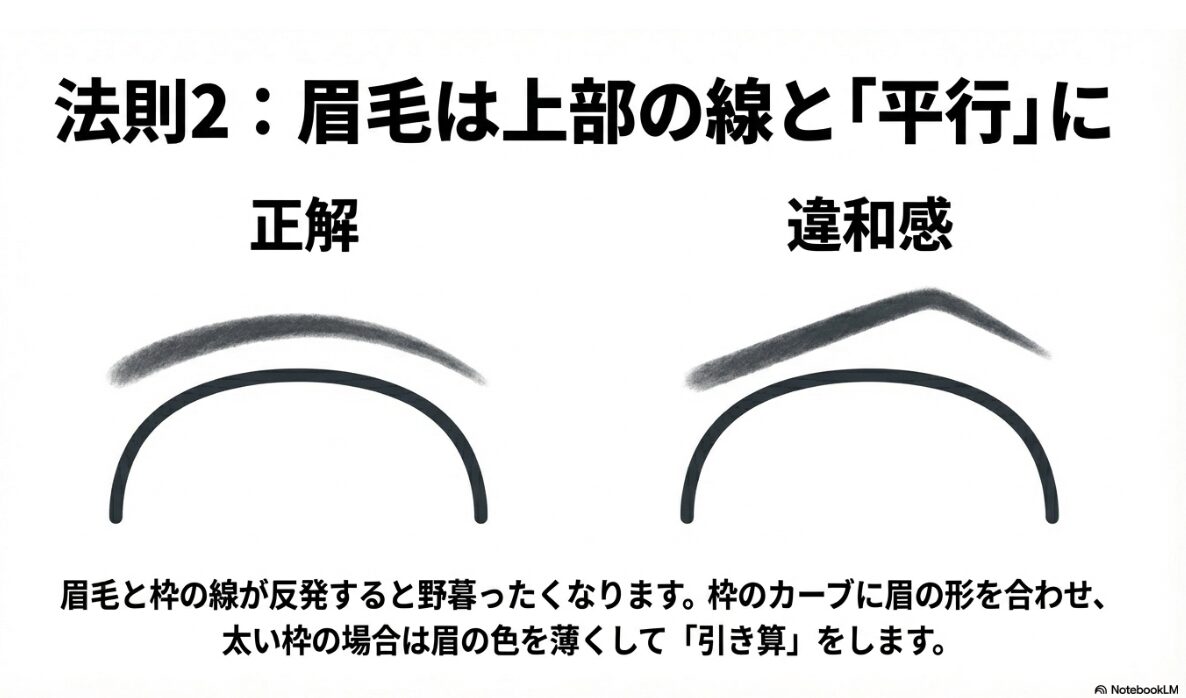 伊達メガネ レンズなし ダサい 眉（アイブロウ）の再構築：平行性の法則と濃淡調整