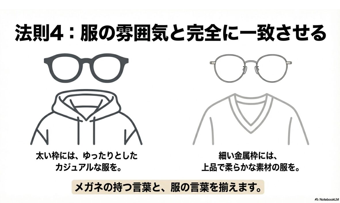 伊達メガネ レンズなし ダサい フレームの属性と衣服のテイストの同期