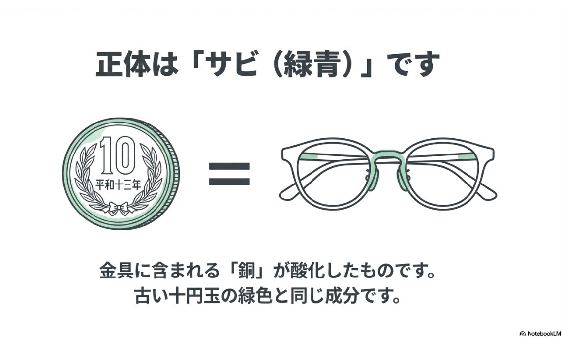 眼鏡 鼻あて 緑　緑青という錆の一種で毒はありません