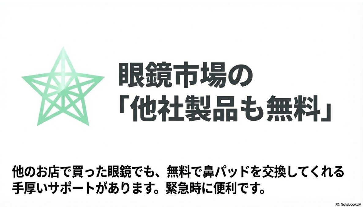 眼鏡 鼻あて 緑　眼鏡市場は他社製品の持ち込みも対応